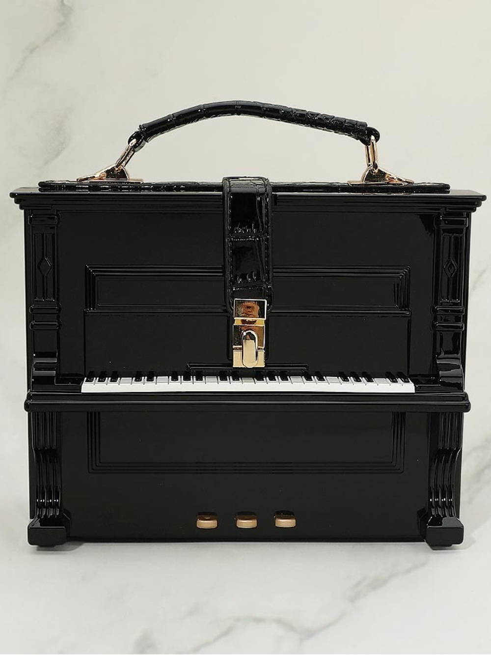 Black Piano Clutch Handbag with Gold Hardware